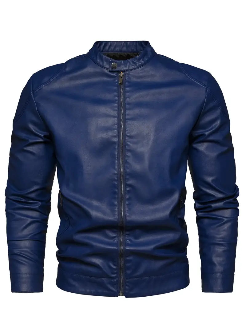 Chic Men's Casual Faux Leather Jacket - Durable, Zip-Up, Stand Collar, Perfect for Spring/Fall Coo